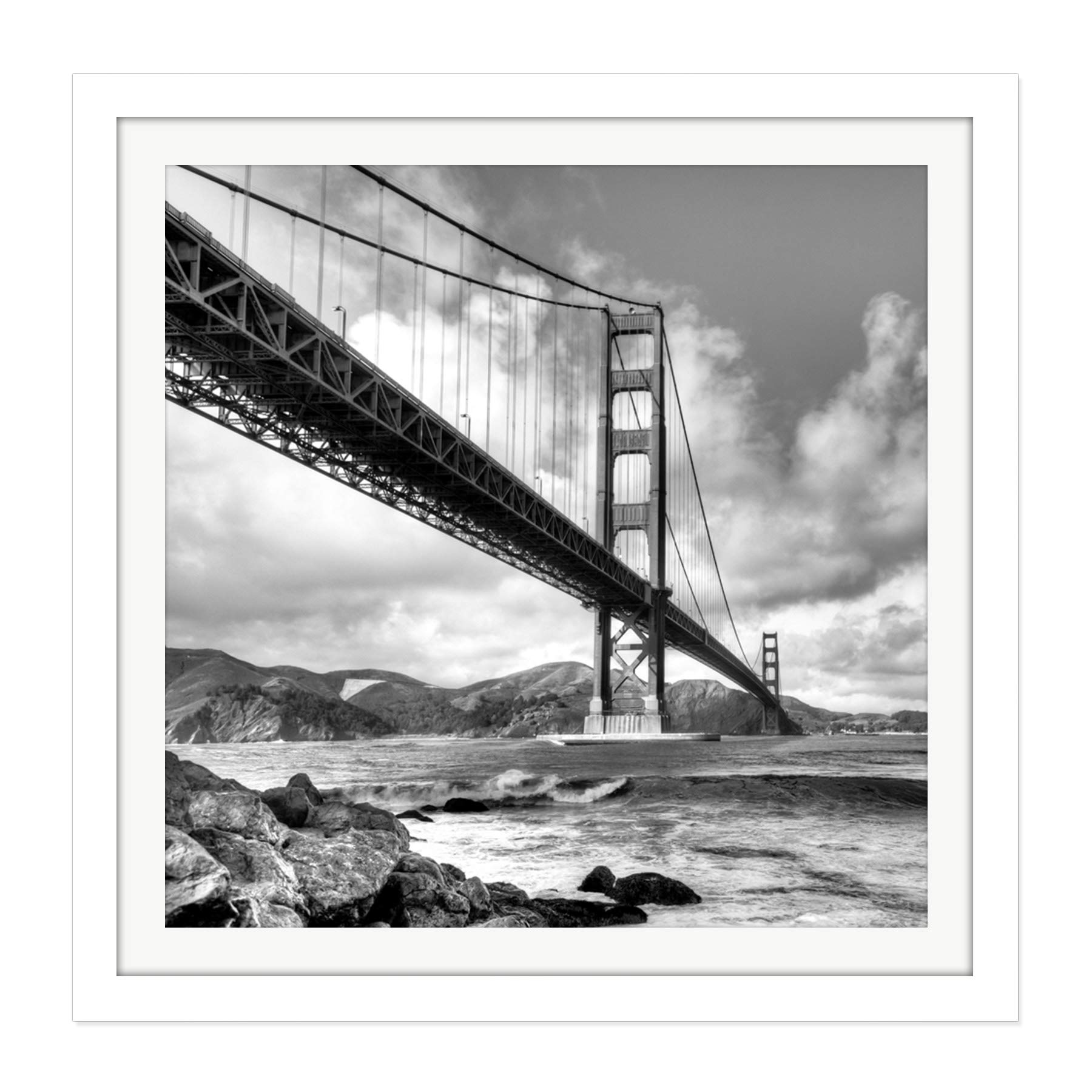 Almonroth Golden Gate Bridge San Francisco Photo Square Wooden Framed Wall Art Print Picture 16X16 Inch
