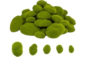 Fuxdre 50Pcs Artificial Moss Rocks (5 Sizes), Moss for Plants Indoor, Green Moss Balls Decorative for Micro-Landscape and Crafting, Fairy Garden, Floral Arrangements, Home Decor, Christmas Decoration