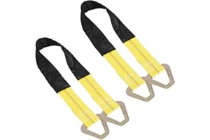 WSSROGY 2 Pack 36" x 2" Axle Tie Down Straps with Protective Sleeves and D Rings, Heavy Duty Car Axle Straps 6000 Lb. Capacity 9000 Breaking Strength for Securing Car Transport Hauler Tow Truck