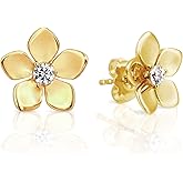 Princess Collection - "Beauty in Full Bloom" - 12.7 mm (0.41 Carat/Pair) Cubic Zirconia 22K Gold-Plated Stud Earrings For Sensitive Ears
