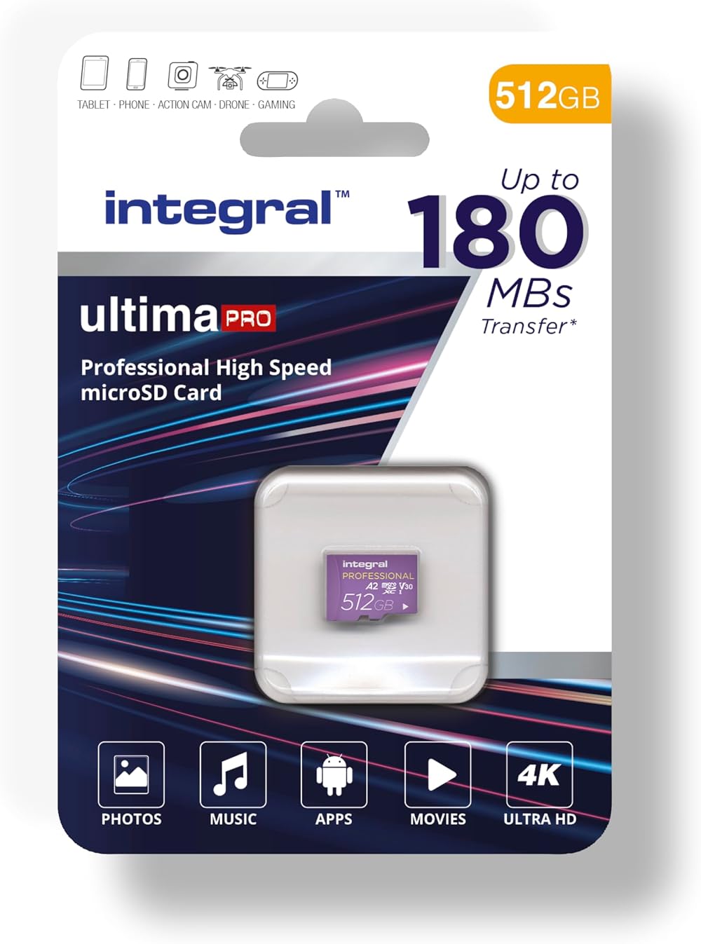Integral 512GB Micro SD Card UHS-I U3 V30 A2 180MB/s Read 150MB/s Write