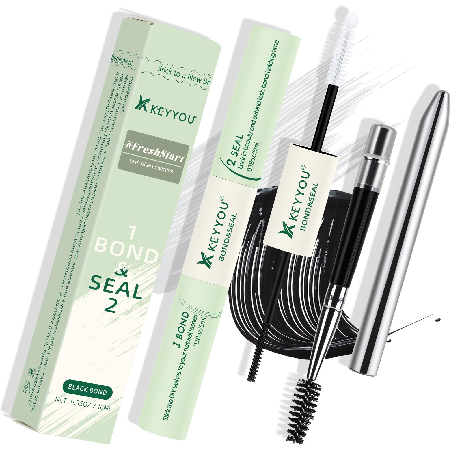 Photo 1 of Lash Bond and Seal KEYYOU 10ML Bond and Seal Comfortable Lash Cluster Glue WaterProof Latex-Free Suitable for Sensitive Eyes Lash Glue for Lash Clusters Strong Gentle (Black)