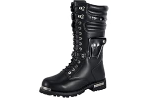 Dream Apparel Mens Motorcycle Riding Boots for Biker with Side Pocket, Black PU Leather Lace up Combat Boots, Waterproof Gothic Punk Mid Calf Footwear