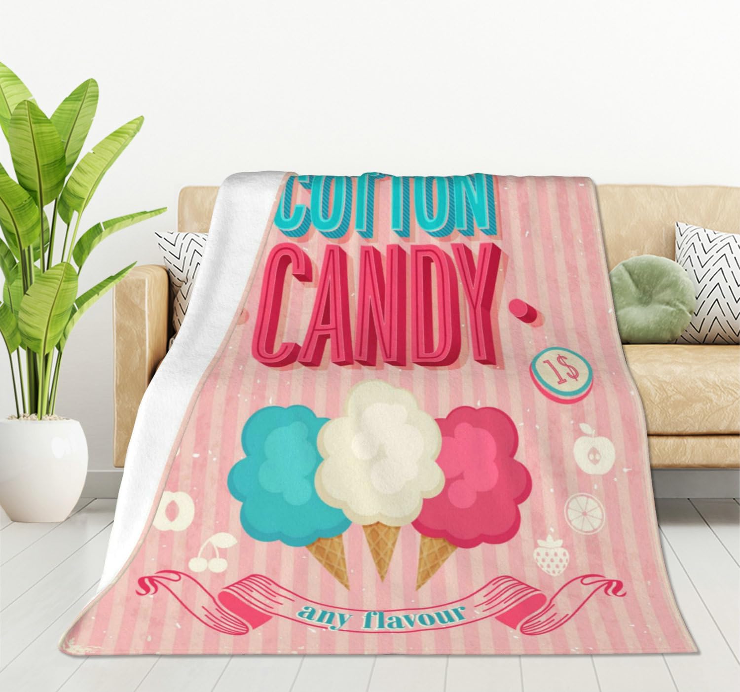 HGOD DESIGNS Candy Blanket Sweet and Colorful Candy Pink Background Throw Blanket Decor Cozy Warm for Home Bedroom Sofa Office 130x150cm