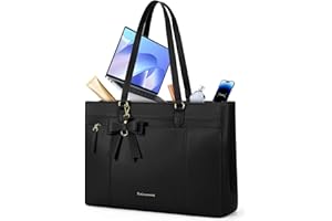 RAINSMORE Laptop Bags for Women 15.6 Inch Work Tote Bag Waterproof PU Leather Laptop Purse Large Office Computer Bag with Bow