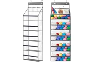 Hobekoee Hanging Yarn Storage Organizer,Large Capacity Yarn Storage Bag with 5 Yarn Balls Storage Pockets & 3 Top Crochet/Knitting Needles Pockets,Transparent Door Hanging Knitting Organizer Storage