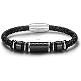 Zillaly Men's Stainless Steel Two-Tone Square Link diamond Bracelet in Black & Blue Ion-Plated Black