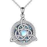 Celtic Knot Necklace for Women Men Sterling Silver Celtic Trinity Moonstone Pendant Necklace Viking Good Luck Jewellery for Girls