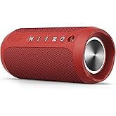 EDUPLINK Bluetooth Speaker IPX7 Waterproof Wireless Speaker with Bass 20H Playtime TWS Stereo Pairing Portable Outdoor Speakers for Beach Camping Travel Gifts for Women Girls Girlfriend Teens Red