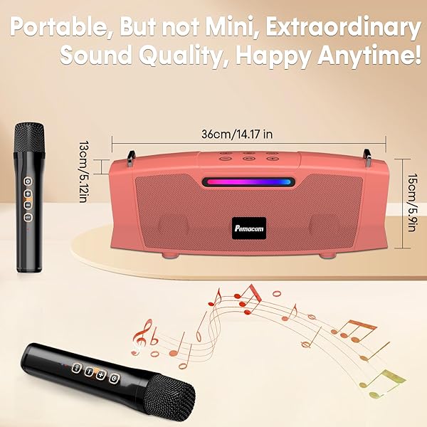 PORTABLE KARAOKE MACHINE FOR KARAOKE FAN – 60W POWERFUL BLUETOOTH SPEAKER WITH TWO WIRELESS MICROPHONES FOR OUTDOOR & FAMILY FESTIVAL PARTY, IDEAL FOR ADULTS, KIDS, TEENAGER – ORANGE RED