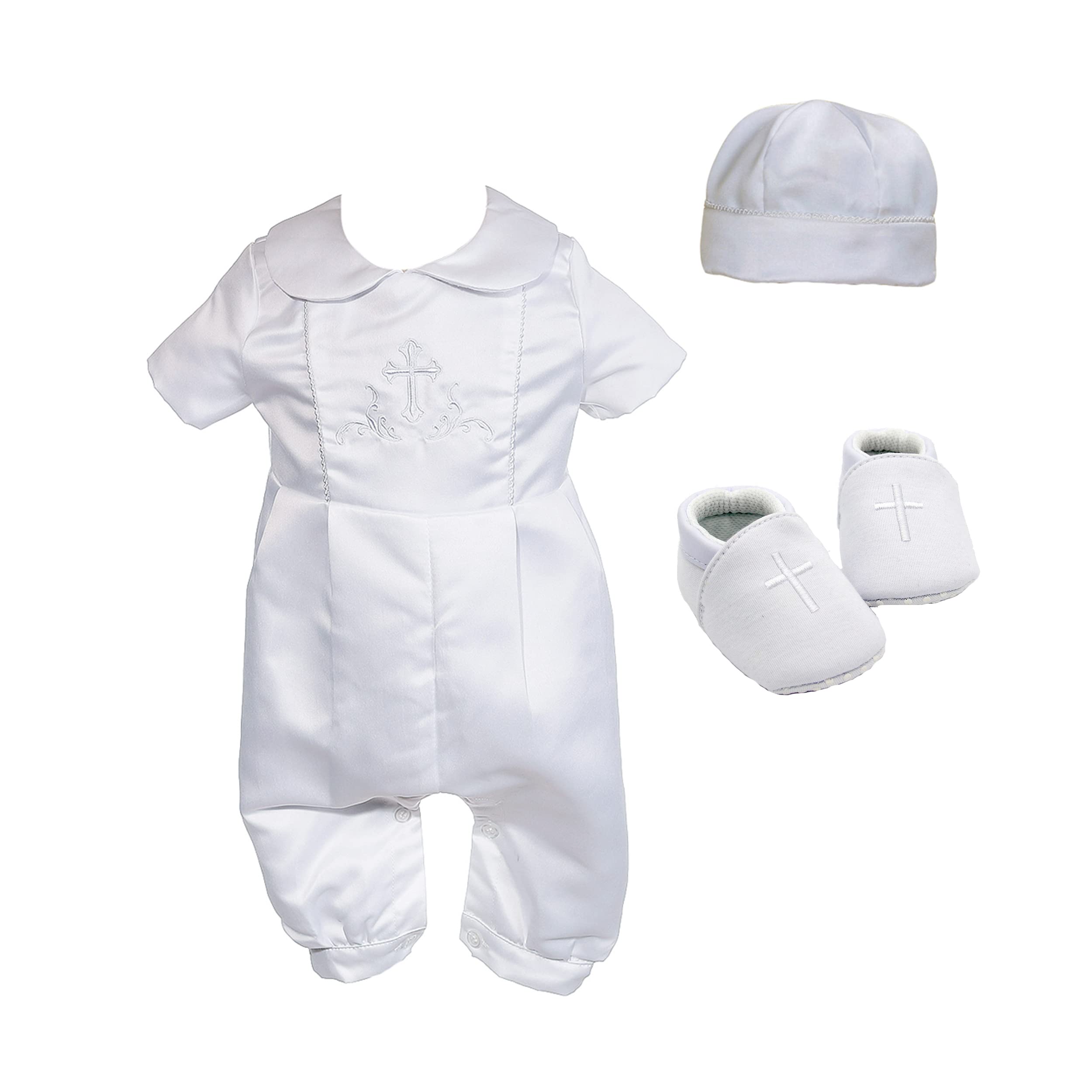 Cinda Boys White Satin Christening Romper Set 6-9 Months