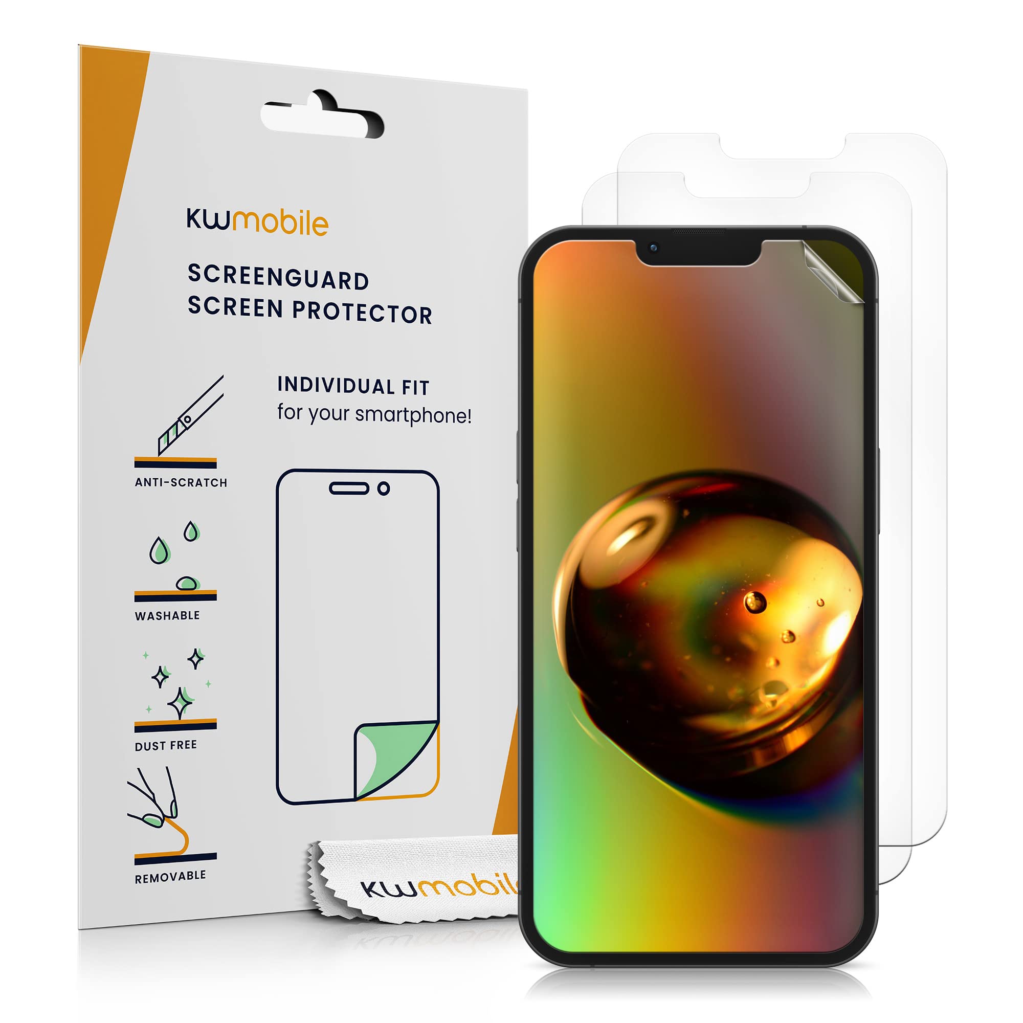 kwmobile Screen Protectors Compatible with Apple iPhone 14 Plus Screen Protector - 3x Ultra-Clear Transparent Phone Films