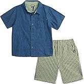 DKNY Toddler Boys Short Set - 2 Piece Short Sleeve Button Down Shirt and Matching Summer Cargo Shorts for Boys