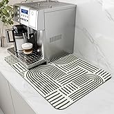AMOAMI Coffee Mat Hide Stain Rubber Backed Absorbent Dish Drying Mat for Kitchen Counter - Fits Under Coffee Maker &amp; Dish Rack - Green Line 12x19