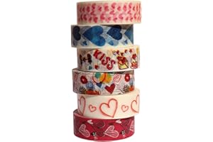 WANDOUJIA 6 Rolls Heart Washi Tape Set, Sweet Heart Washi Masking Tape, 0.6 x 23ft Decorative Washi Tape for Scrapbooking, Valentine's Day Wedding Anniversary