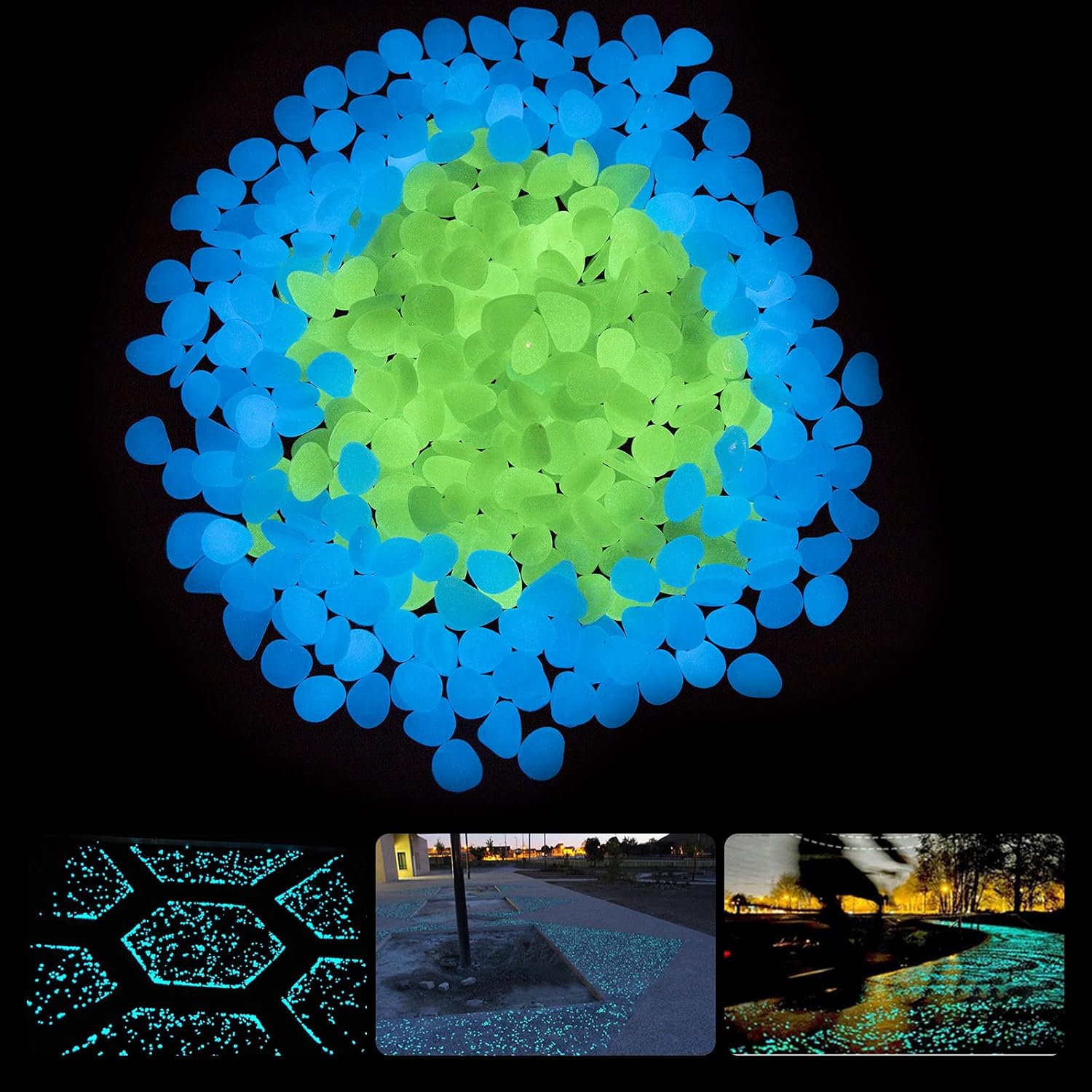 ELEATTRUN Glow in The Dark Rocks, 400PCS Glow Rocks, Grow in The Dark Pebbles Luminous Stones, Garden Pebbles Rocks for Outdoor Decor, Garden Lawn Yard, Walkway, Fish Tank, Pathway (Blue & Green)