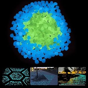 ELEATTRUN Glow in The Dark Rocks, 400PCS Glow Rocks, Grow in The Dark Pebbles Luminous Stones, Garden Pebbles Rocks for Outdoor Decor, Garden Lawn Yard, Walkway, Fish Tank, Pathway (Blue & Green)