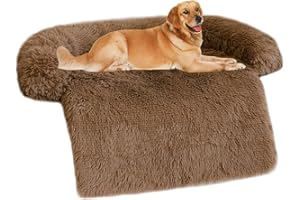 WELLYELO Dog Couch Bed 45In Calming Dog Bed Dog Sofa Couch Beds for Extra Large Dogs and Cats Fluffy Plush Dog Mats for Furniture Protector with Washable Cover (45x37x6, Brown)