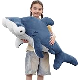 Tezituor 43" Giant Hammerhead Shark Stuffed Animal Blue Plush Shark for Kid | 4ft Blue Large Stuffed Hammerhead Shark Body Pillow, 43 inch Realistic Ocean Hammer Head Shark Plush Toy for Girls Boys
