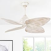 HEMLDAN 52" Ceiling Fan Without Lights, Tropical Ceiling Fans with APP and Remote Control, Indoor Palm Leaf Ceiling Fans for 
