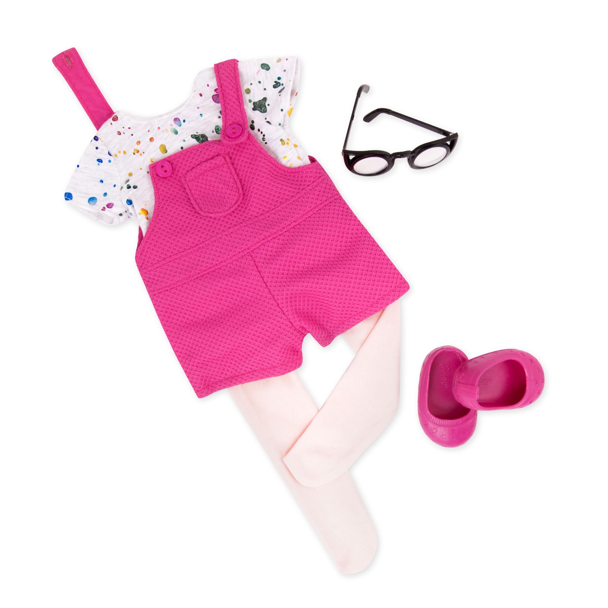 Our Generation - A Splash of Fun - 18-Inch Doll Clothes - Overalls Outfit - Paint Splatter T-Shirt - Pretend Play - Toy for Kids 3 Years +