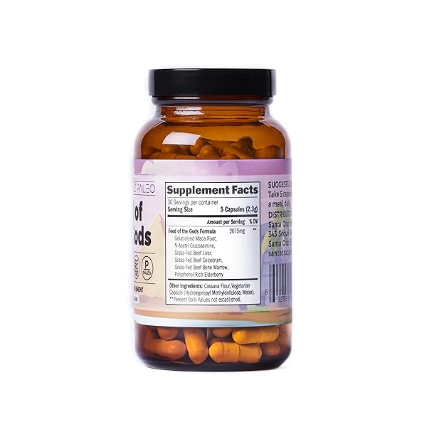 SANTA CRUZ PALEO FOOD OF THE GODS GRASS FED BEEF ORGAN SUPPLEMENT WITH GLUCOSAMINE, BONE MARROW, BEEF LIVER, COLOSTRUM, MACA ROOT & ELDERBERRY, GLUTEN FREE, KETO, SUGAR FREE, PALEO, 30 SERVINGS