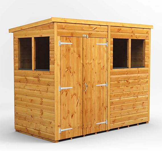 POWER 8x4 Pent Garden Sheds 8 x 4 Wooden Shed Double Doors