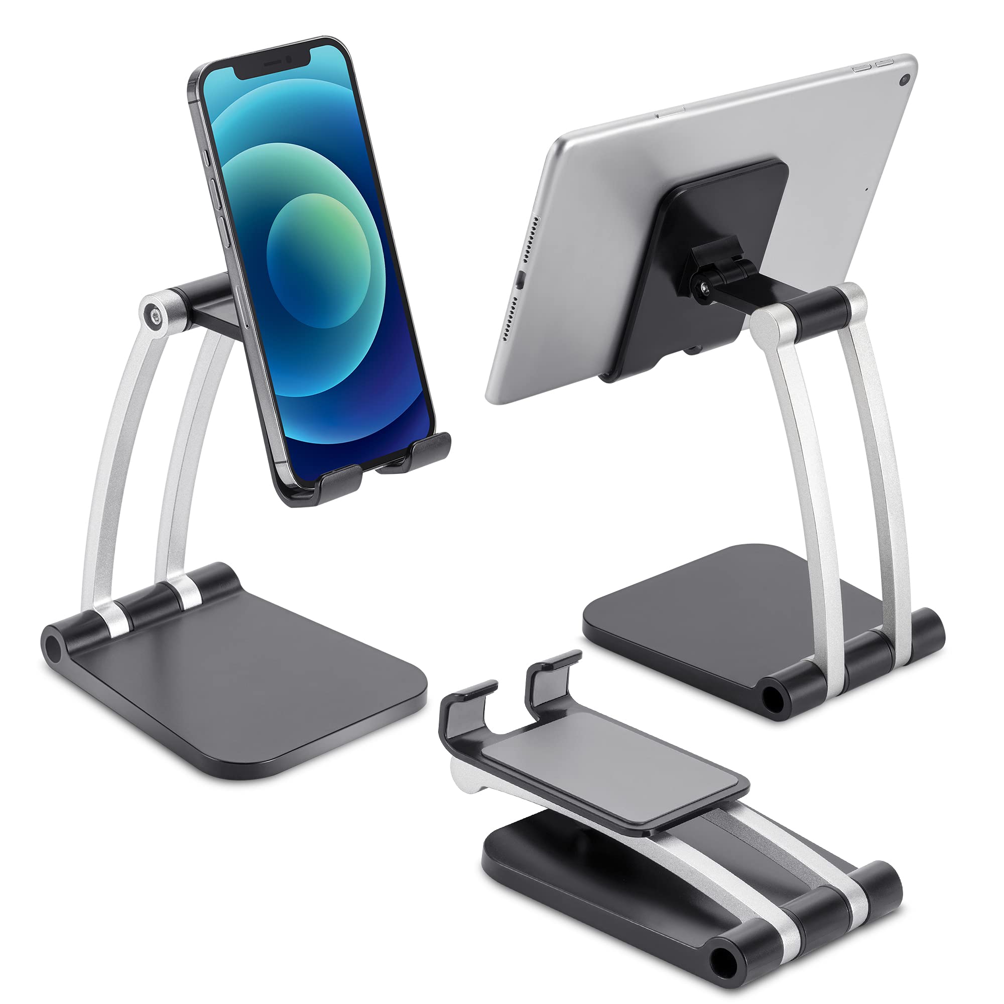 Cell Phone Stand for Desk, Adjustable Desk Stand for Tablet/Kindle/Switch, Foldable Phone and Tablet Holder Compatible with iPhone Series, iPad Pro, iPad Mini, iPad Air, Surface Pro, Galaxy Tab