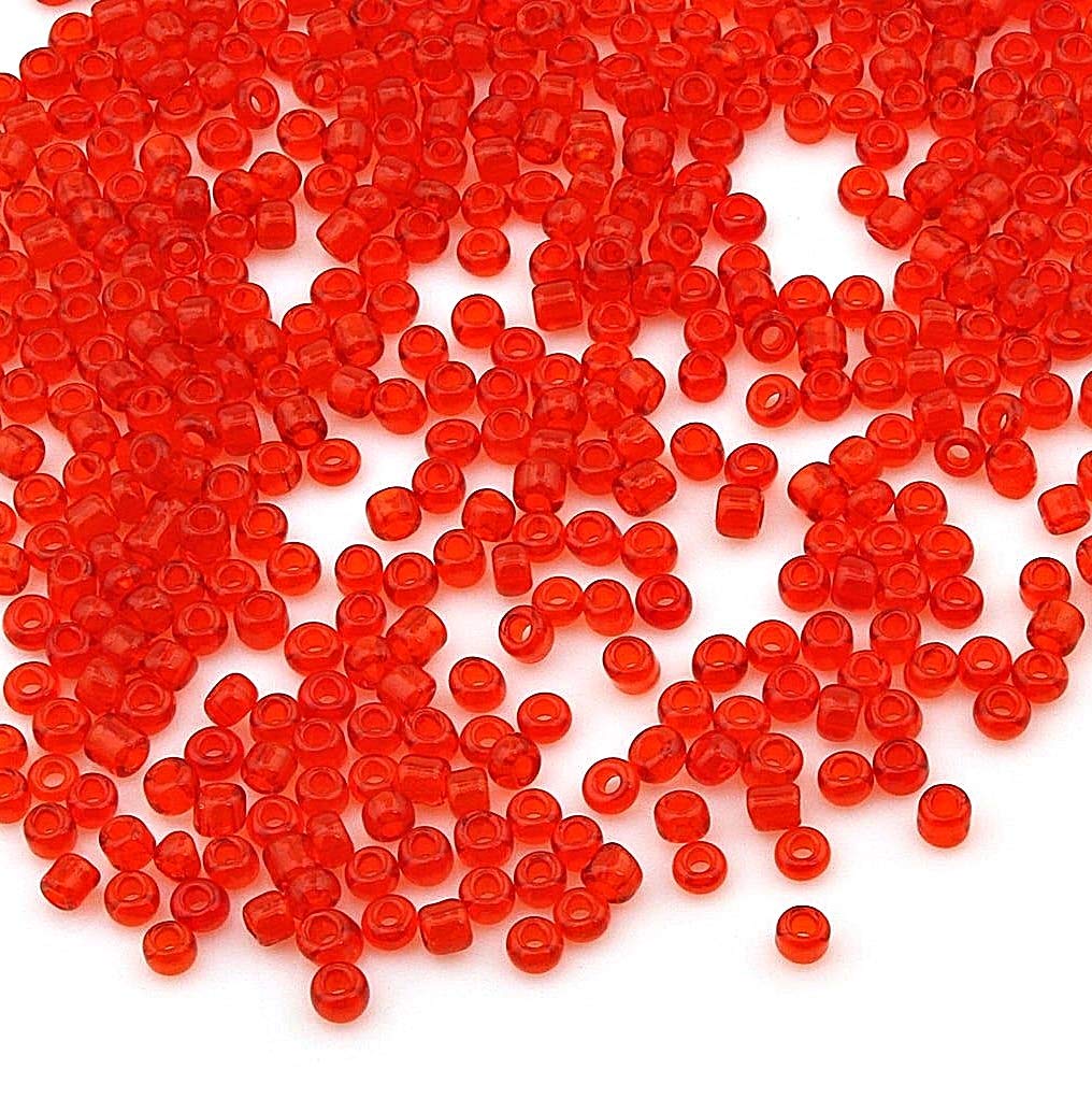 Pack of 3300 Glass Seed Beads 3 mm Transparent, 14 Colours, 8/0, Pony Beads, Clear Mini Round Beads, Seed Beads (Red)