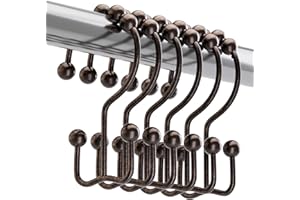 Titanker Shower Curtain Hooks Rings, Rust-Resistant Metal Double Glide Shower Hooks for Bathroom Shower Rods Curtains, Set of