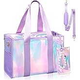 Beach Bag 26L Large Iridescent Waterproof Beach Tote Bag for Women with Zipper & Phone Pouch Sand/Tip-Proof Crossbody
