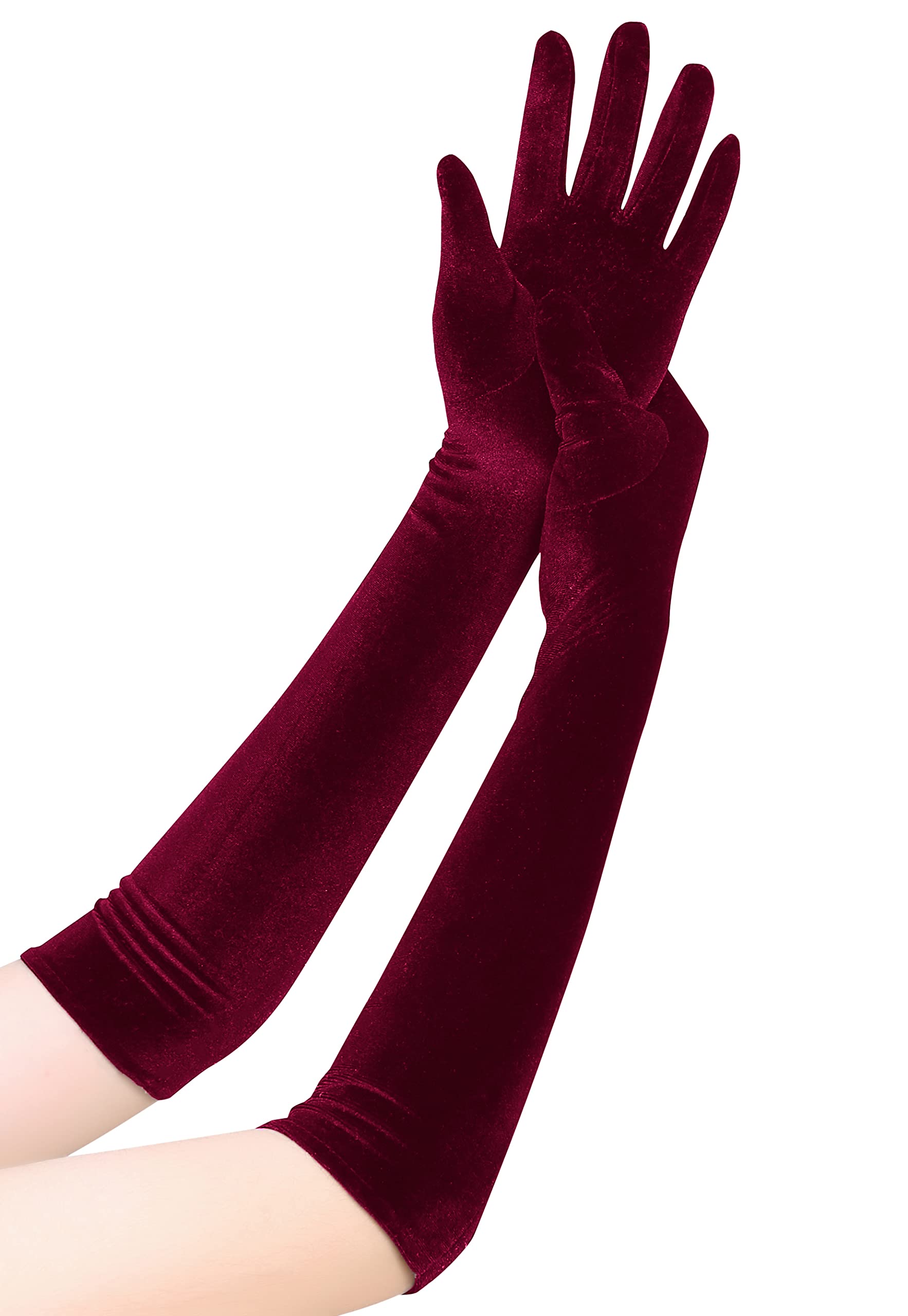 EORUBE Long Opera Gloves for Women Velvet Gloves 1920s Flapper Stretchy Elbow Length Halloween Costume (Deep Burgundy)