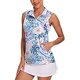 Tanst Sky Women's Sleeveless Golf Shirt Quick Dry Zip Up Workout Tennis Tops with Pockets