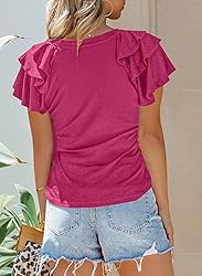 SHEWIN Womens Summer Tops 2025 Ruffle Short Sleeve