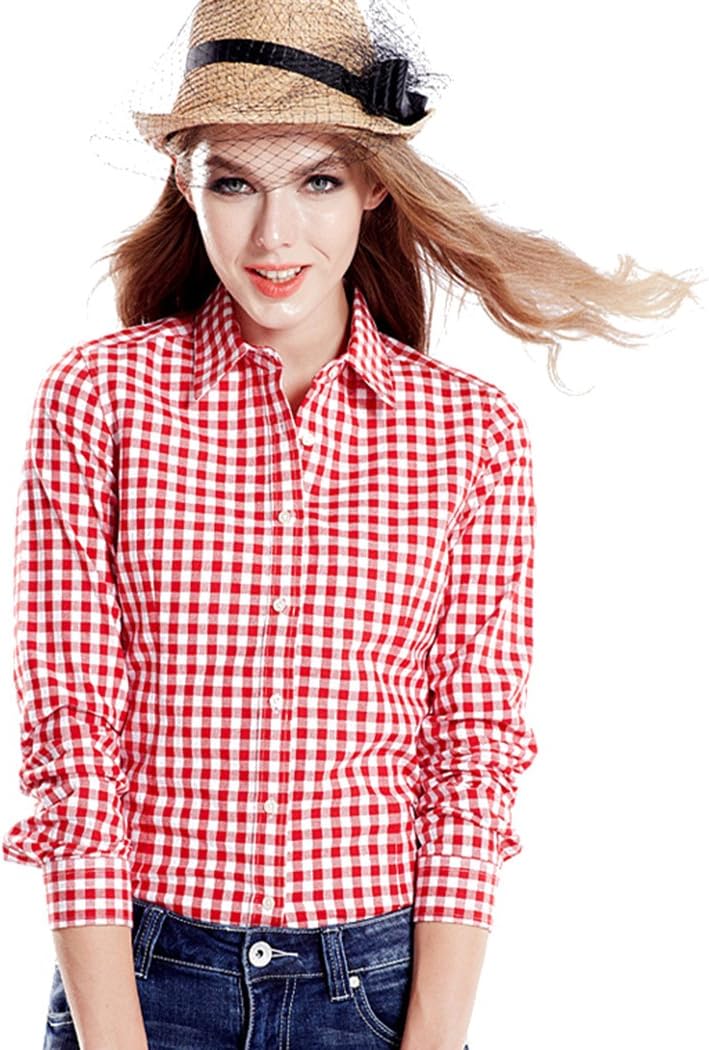 Tortor 1Bacha Women's Gingham Long Sleeve Button Down Plaid Shirt