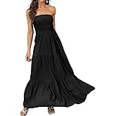 Daenery Women Strapless A Line Maxi Dress Tube Top Backless Casual Summer Dress