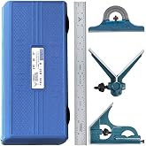 PEC Tools 4-Piece Combination Square (Hardened) - 4R 12" Metal Blade with Hardened Cast Iron Heads, Reversible Protractor, Center Finder, Square Head with Level Vial &amp; Scribe Tool - Made in USA