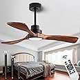 dearnow 42" Ceiling Fans Light with Lights with Remote Control, Indoor Outdoor Wooden Ceiling Fan with 3 Wooden Blades for Patio, Living Room, Office, Farmhouse and More. (Black + Mahogany Color)