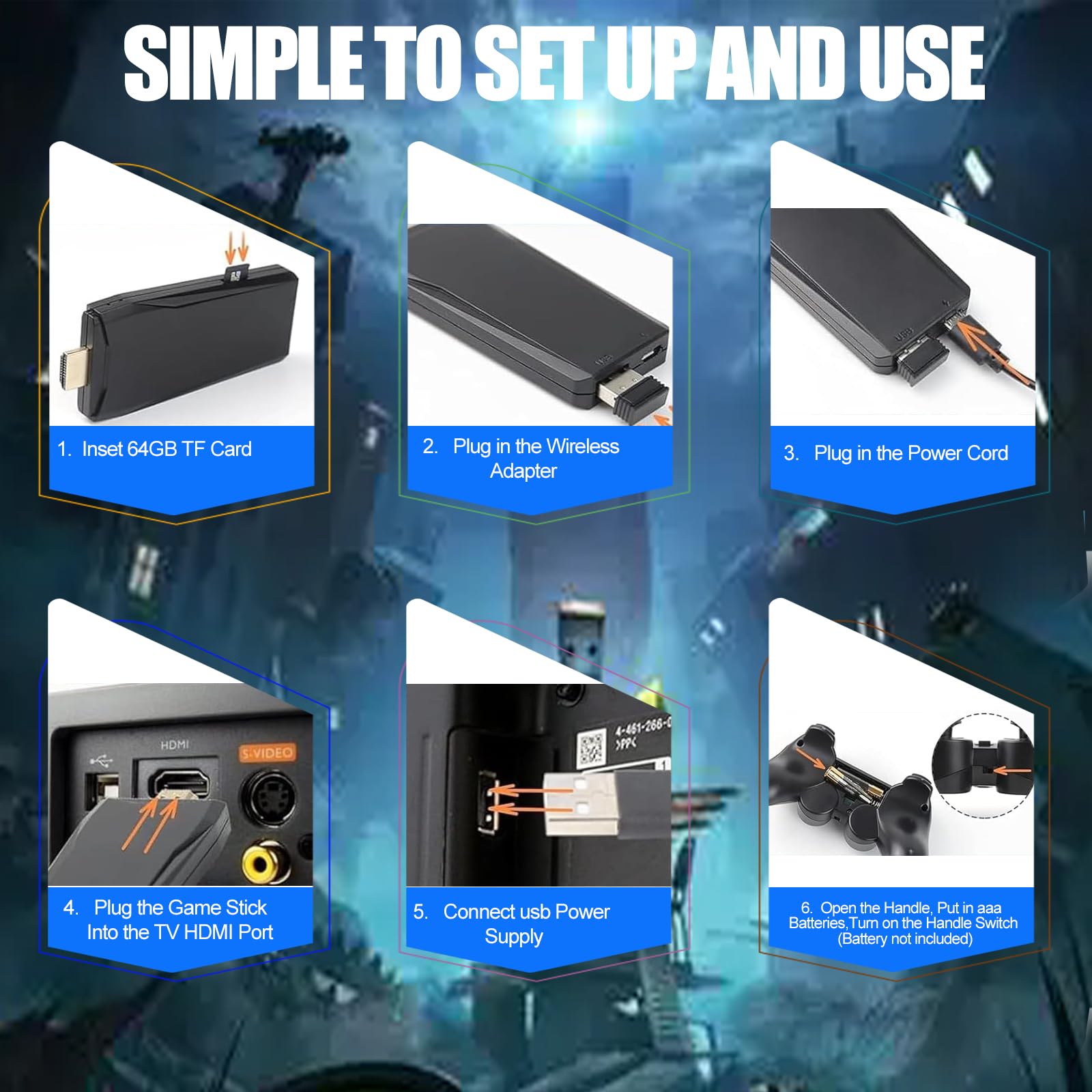 Retro Game Console - Retro Play Game Stick,Plug and Play Video Game Stick, 9 Classic Emulators,4K HDMI Output,Plug and Play Video Game Stick Built in 20000+ Games with 2.4G Wireless Controllers(64G)