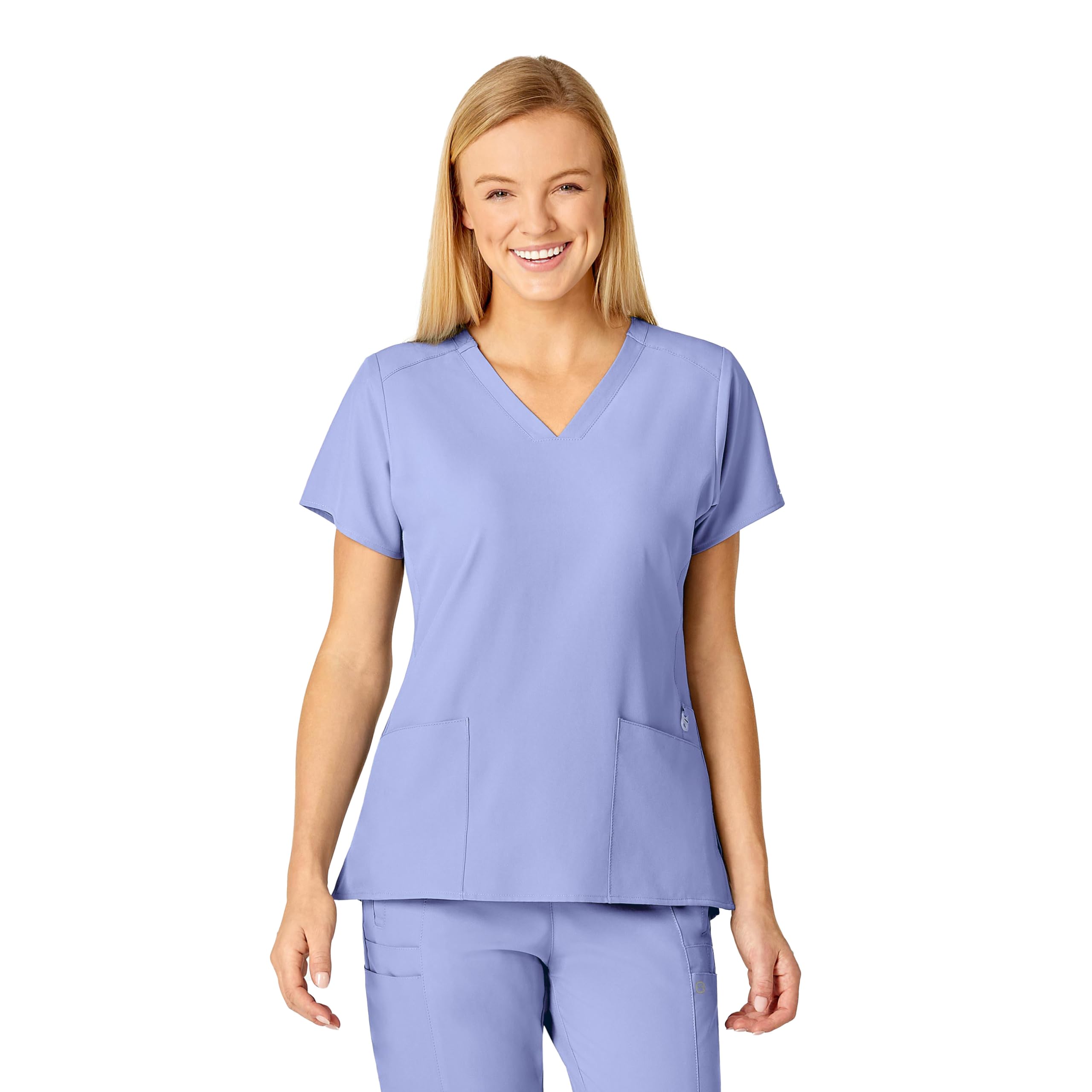 Wink W123 Women’s Flex Back Stylized V-Neck Scrub Top, Ceil Blue, 1X