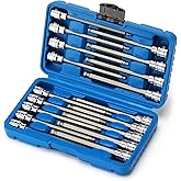 CASOMAN 3/8" Drive Extra Long Ball-End Hex Bit Socket Set, 18 Piece Allen Socket Set, Metric & SAE, 3mm to 10mm, 1/8" to 3/8"