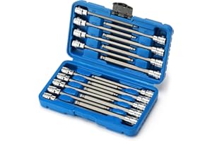 CASOMAN 3/8" Drive Extra Long Ball-End Hex Bit Socket Set, 18 Piece Allen Socket Set, Metric & SAE, 3mm to 10mm, 1/8" to 3/8"