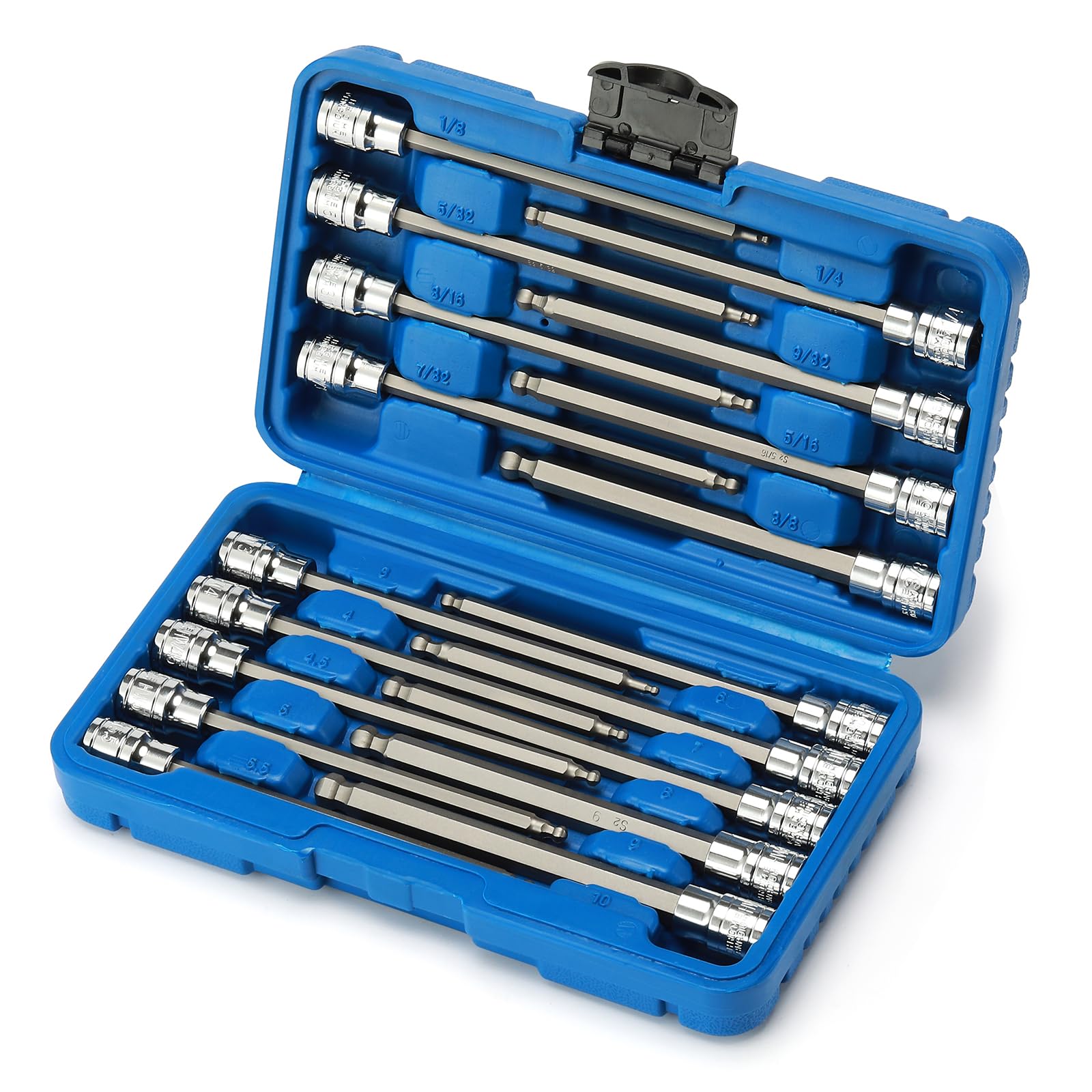 Photo 1 of CASOMAN 3/8"Drive Extra Long Ball-End Hex Bit Socket Set, 18 Piece Allen Socket Set, Metric & SAE, 3mm to 10mm, 1/8" to 3/8", CR-V and S2 Steel