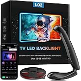 QTU TV LED Backlight with Sensor, 14.7ft Cuttable RGB Strip Lights for 55-65 Inch Screen & PC Monitor, Smart App Control, Game and Music Sync Color That Changing