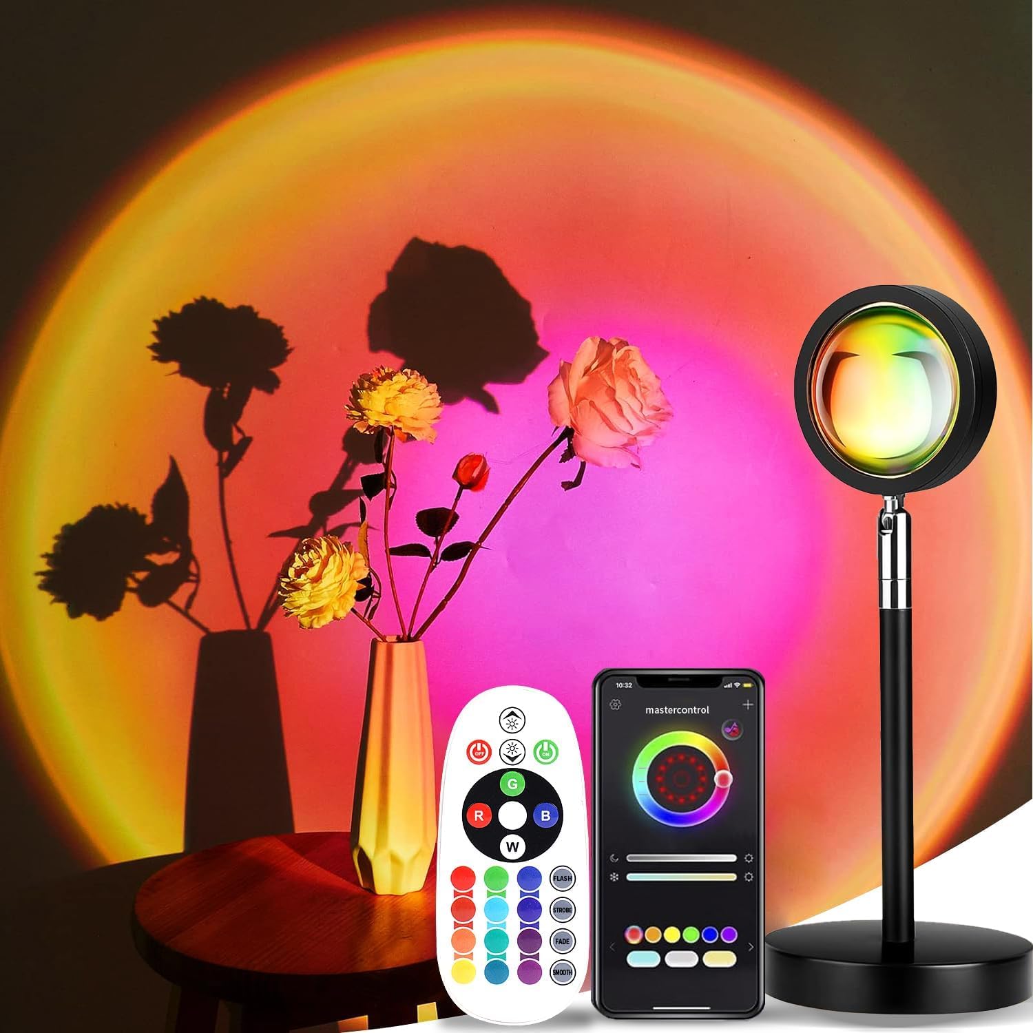 Photo 1 of ***UNTESTED/POSSIBLY FOR PARTS*** LEKEONE Sunset Lamp with APP & Remote Control,16 Colors Night Light 180° Rotation Rainbow 4 Modes Setting for Photography/Selfie/Party/Home/Living Room/Bedroom Decor, Gifts Women