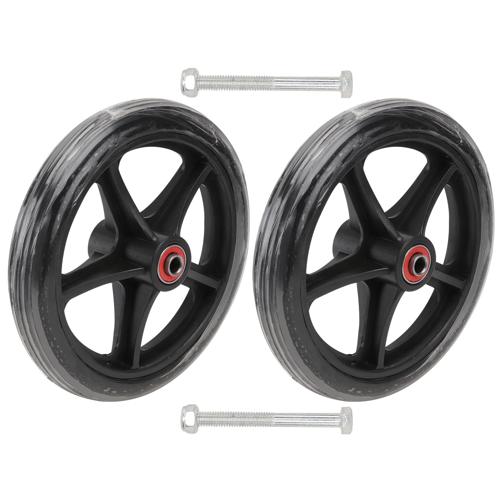 SHINEOFI 2pcs 7 Inch Walker Wheels Replacement for Drive Rollators, Universal Front Wheelchair Wheels with Axles & Bearings, Solid Rubber Caster Parts for Folding Walkers, Black