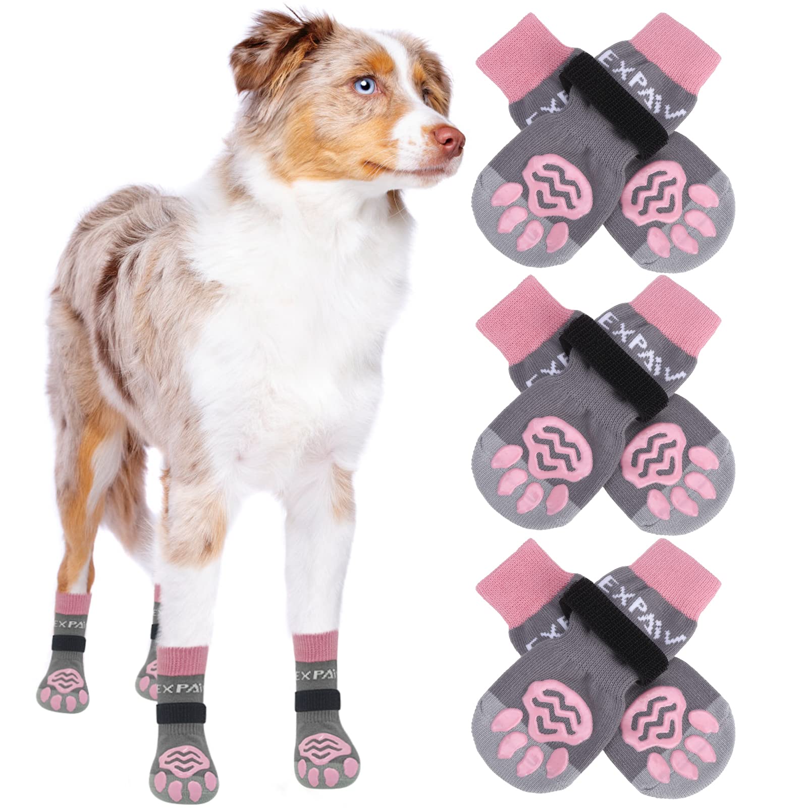 Photo 1 of EXPAWLORER 6PCS Anti-Slip Dog Socks to Prevent Licking Paws,Dog Shoes for Hot Pavement,Best Paw Protector Traction Control on Hardwood Floor,Dog Booties for Puppy Small Senior Dogs