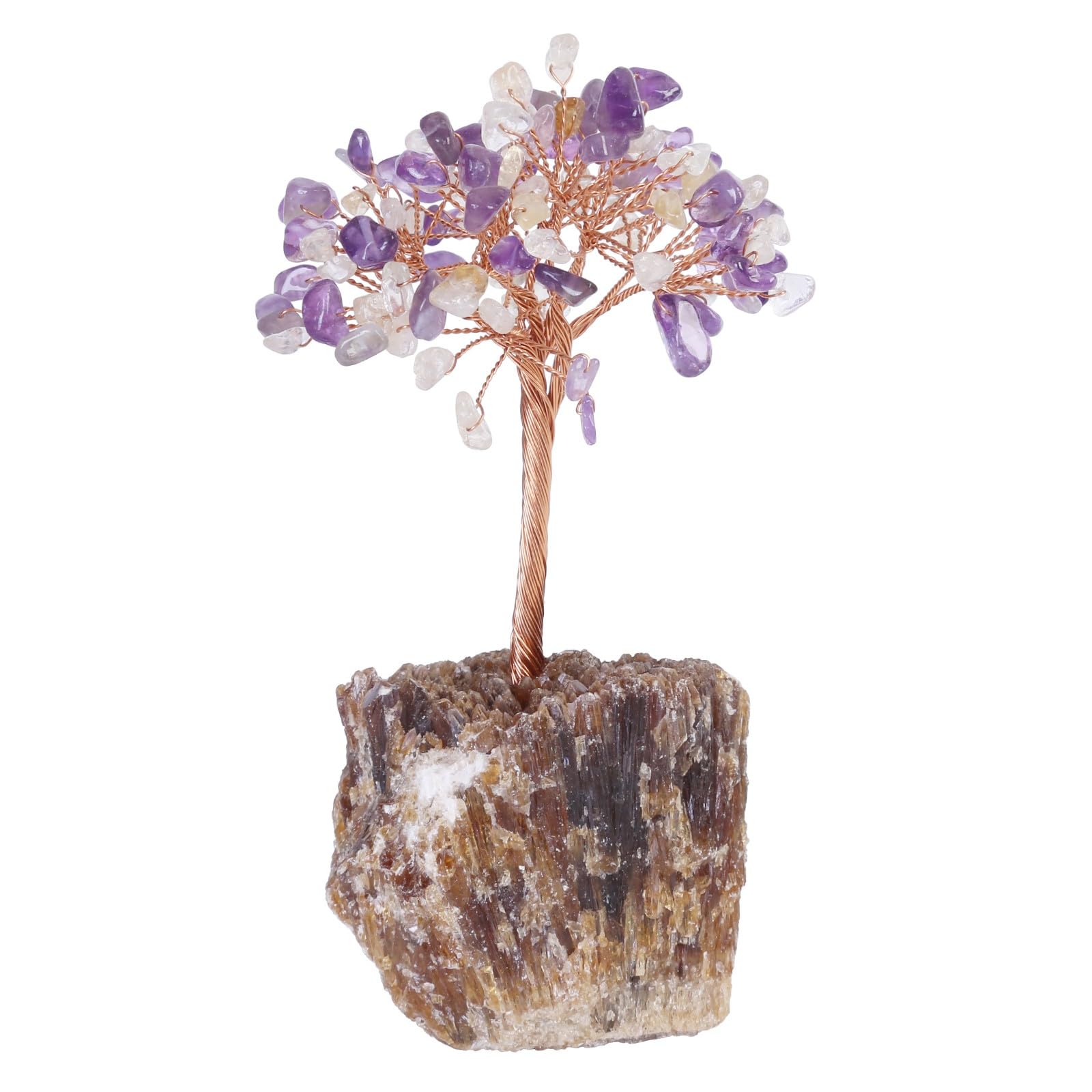 mookaitedecor Natural Amethyst & Citrine Healing Crystal Tree Amber Calcite Cluster Base Feng Shui Money Tree Ornament for Home, Semi Precious Gemstone Bonsai Tree Raw Crystal Gift Reiki Room Decor