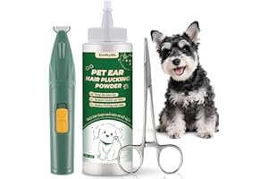 Dog Ear Hair Removal Tool — 30g Ear Powder, 5.5-Inch Hemostat & Electric Dog Ear Trimmer, Safe, Effective Relief from Itch, W