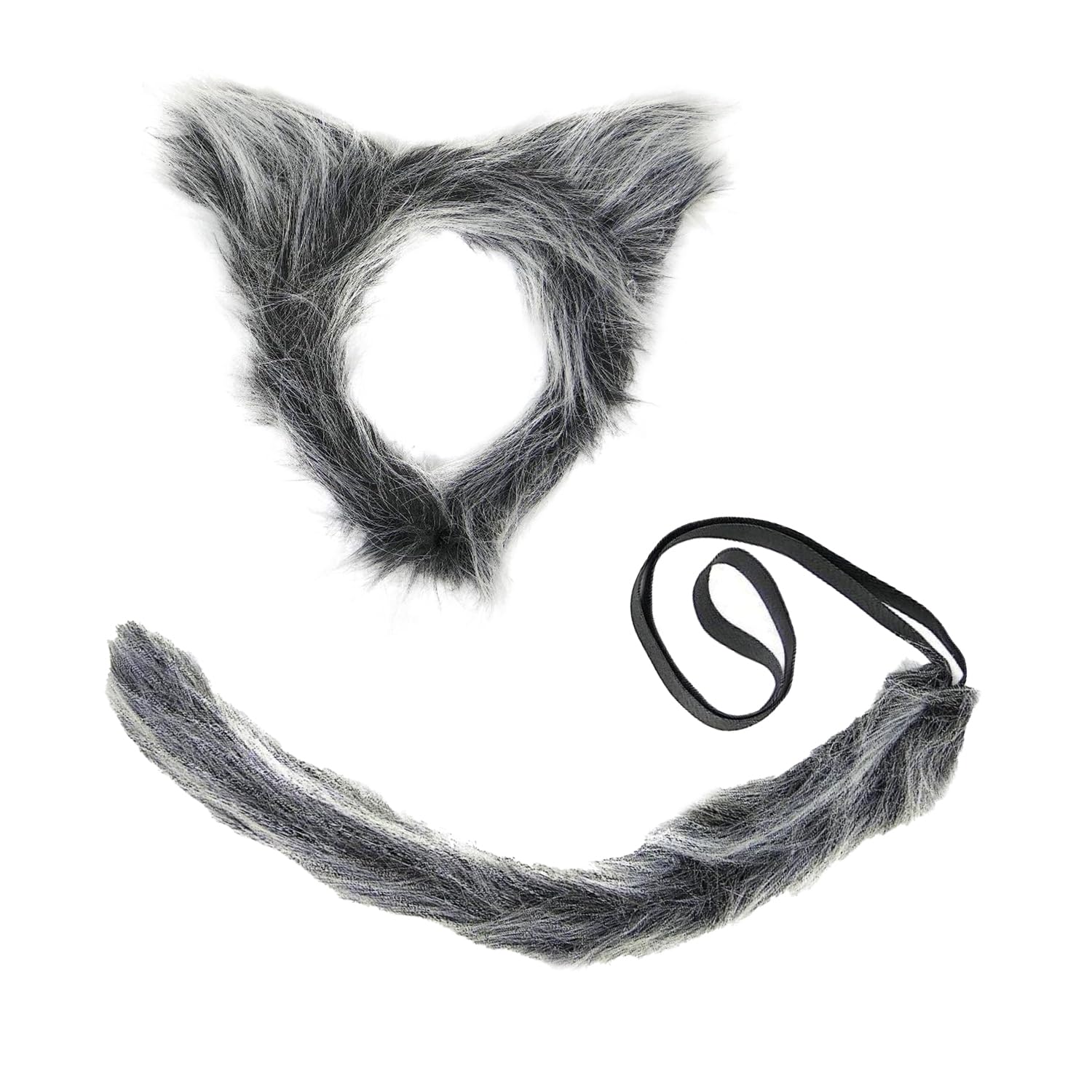 Bohue 2pcs Wolf Cosplay Costume Set Wolf Ears Headband and Tail Grey Wolf Headband Faux Fur Wolf Cosplay Costume for Halloween Party Dress Up Supplies
